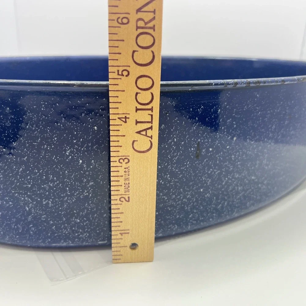 Antique Blue Speckled Enamelware Roasting Pan High Dome Lid Deep Form Farmhouse